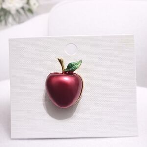 NWOT Classic Red Apple Brooch Pin with Green Leaf